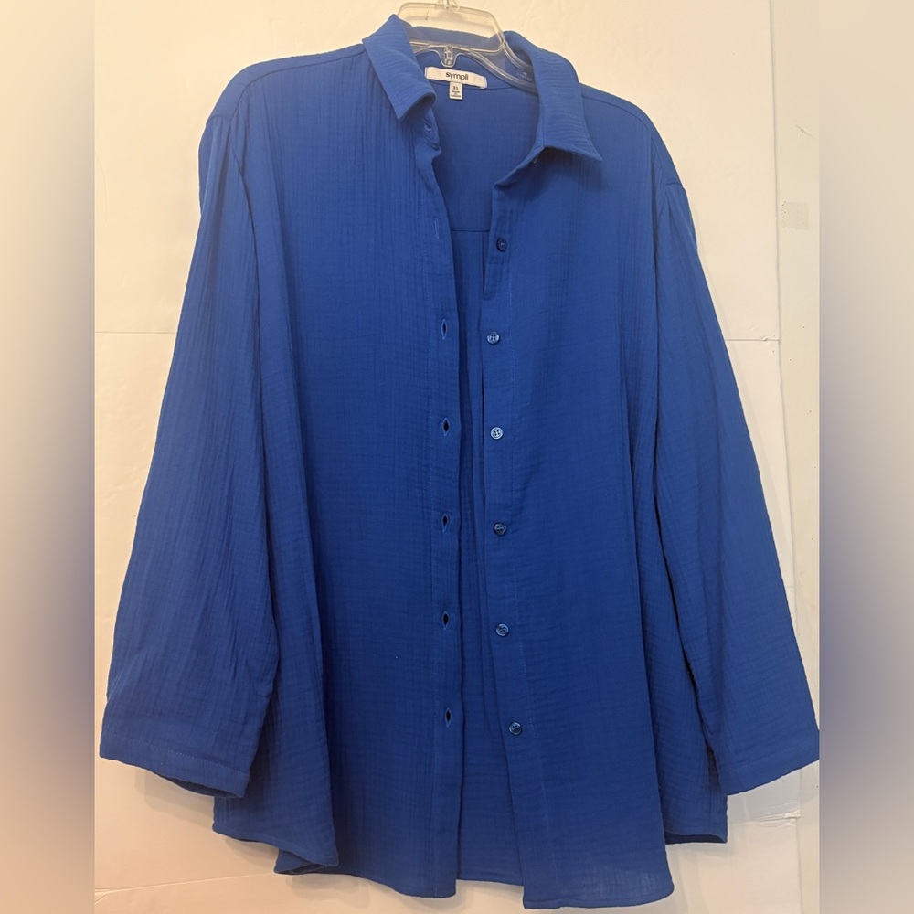 SYMPLI COTTON GAUZE EASY BUTTON UP SHIRT BLOUSE COLOR: MARINE SIZE XL NEW - Picture 5 of 13